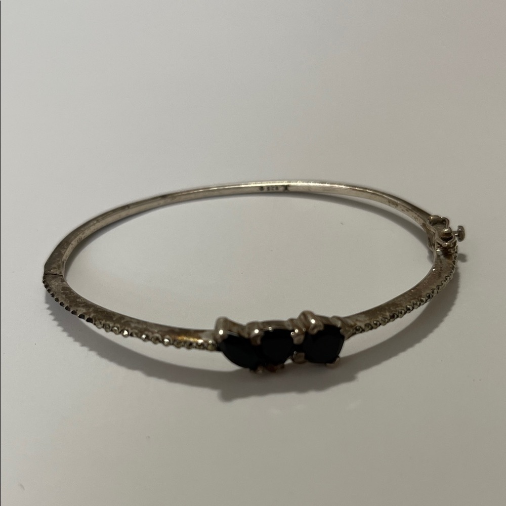Elegant Silver and Black Stone Bracelet